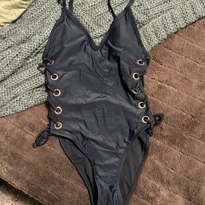 Xhilaration Black Lace-Up Swimsuit